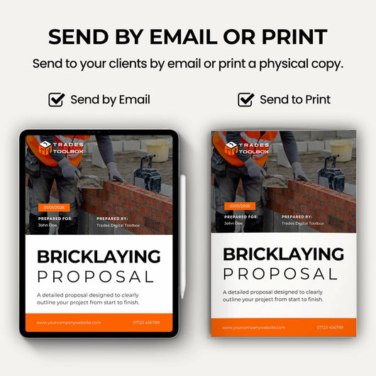 Professional Bricklayer Quote Template example showing pricing, scope of work and project details.