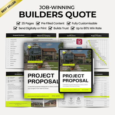 Builders Quote Template for contractors and construction companies with digital and printable estimate, bid and proposal templates.