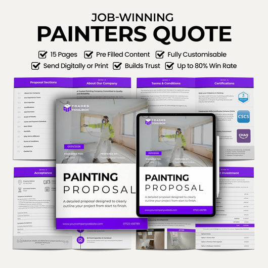 Painting Quote Template for painters and decorators to create professional estimates, bids and proposals.
