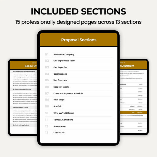 Professional Plasterer Quote Template example showing pricing, scope of work and project details.