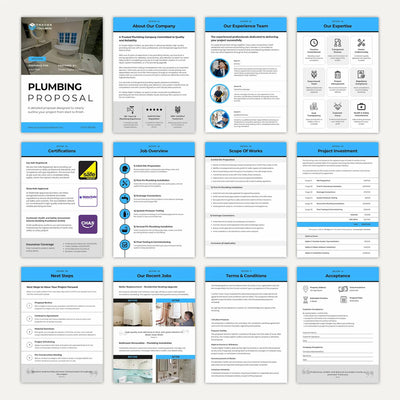 Professional Plumbing Quote Template example showing pricing, scope of work and project details.