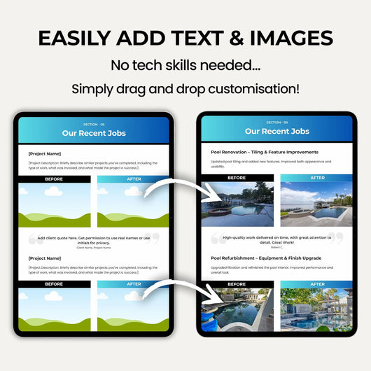 Pool Builder Business Quote Template designed for pool construction companies and independent pool builders.