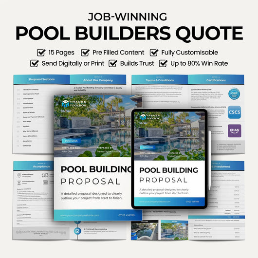 Pool Builder Quote Template for pool builders and pool contractors to create professional estimates, bids and proposals.