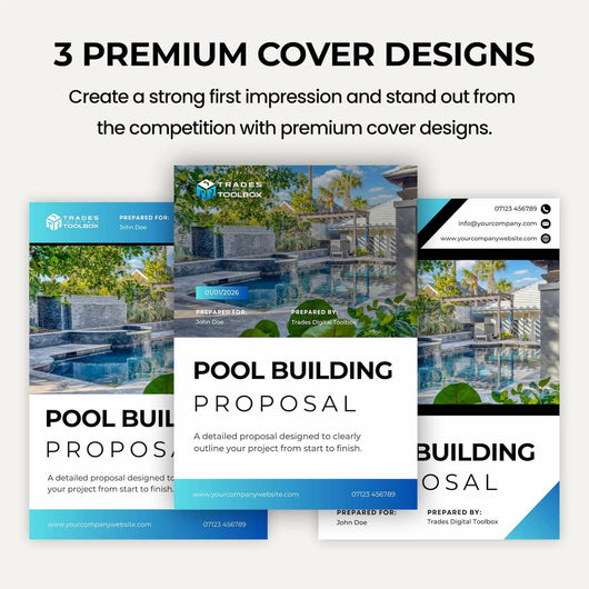 Professional Pool Builder Quote Template example showing pricing, scope of work and project details.