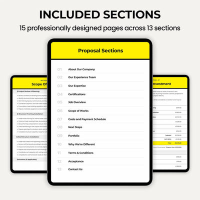 Professional Carpentry Estimate Template for creating detailed carpentry quotes, bids and proposals.