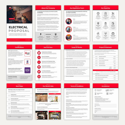 Professional Electrical Estimate Template for creating detailed electrical quotes, bids and proposals.