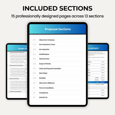 Professional Pool Estimate Template for creating detailed swimming pool quotes, bids and proposals.