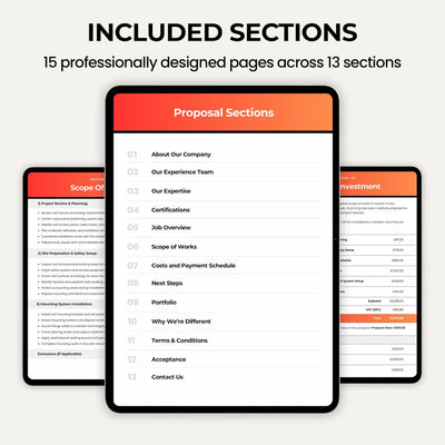 Professional Solar Quote Template example showing pricing, scope of work and project details.